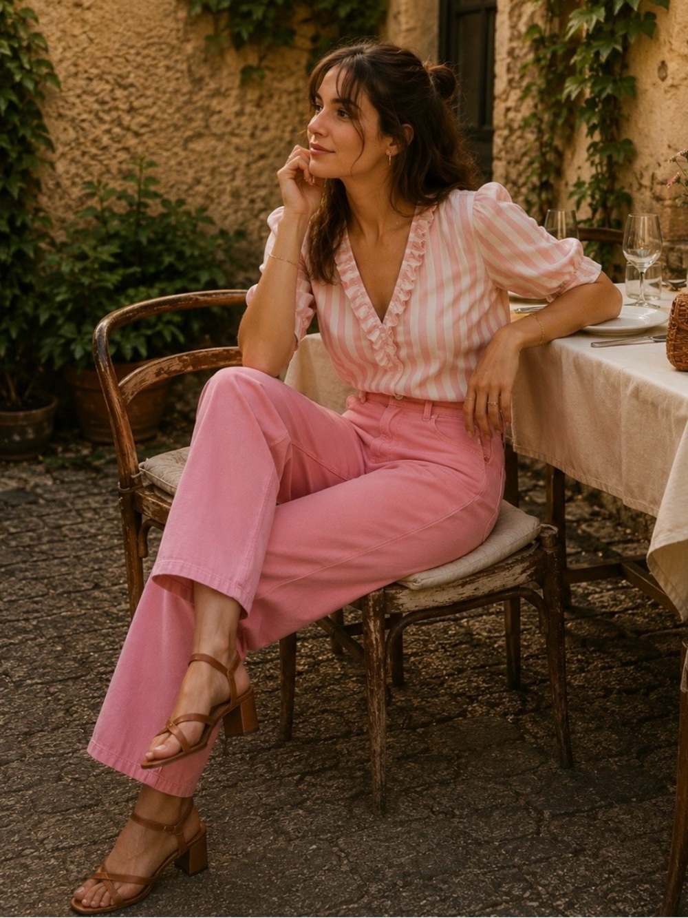 NWT Sezane x Holiday Kevna Rose Bonbon High Rise Pants FR40 US 8